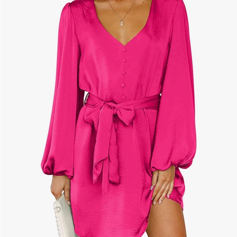 PRETTYGARDEN Womens Spring Long Puff Sleeve Satin Dress